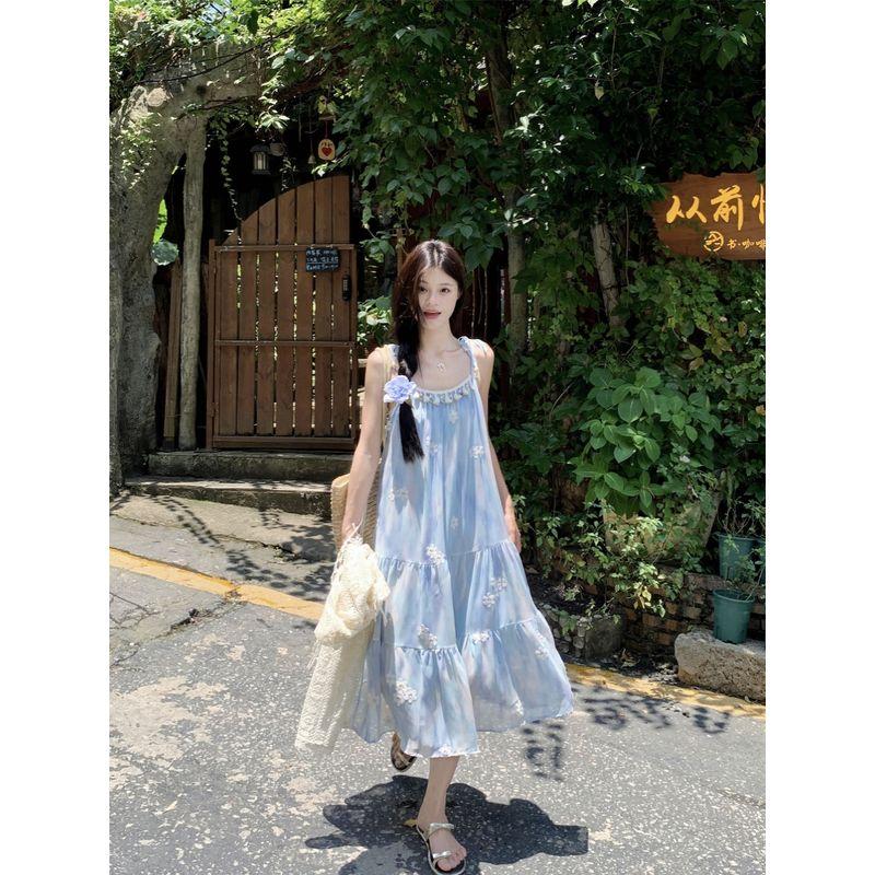Kumikumi Gentle Suit Women's Three-Dimensional Flower Sling Dress Summer Tassel Sun-Proof Outwear Two-piece Set