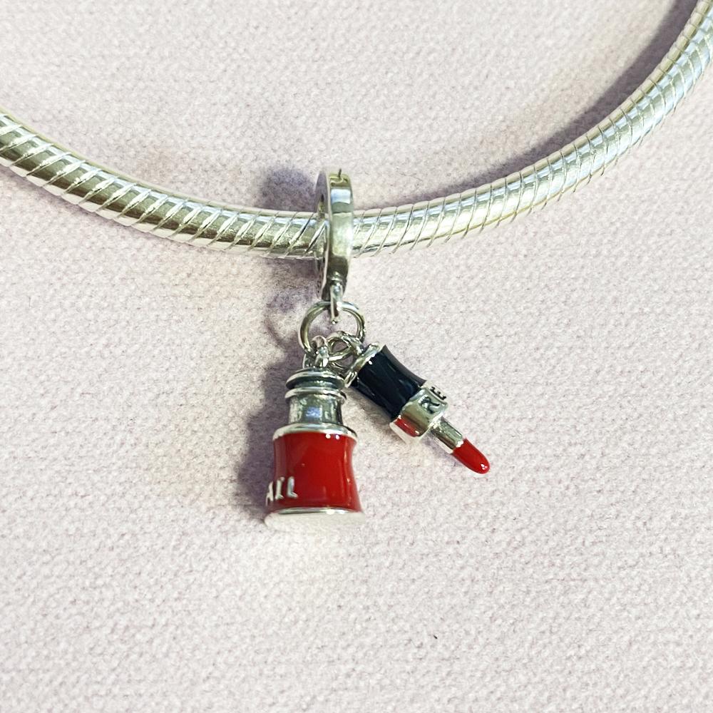 New Copper Makeup Plate Lipstick High Heels Skirts Sewing Machine Charm Beads Fit For Original Bracelets Diy Women'S Jewelry