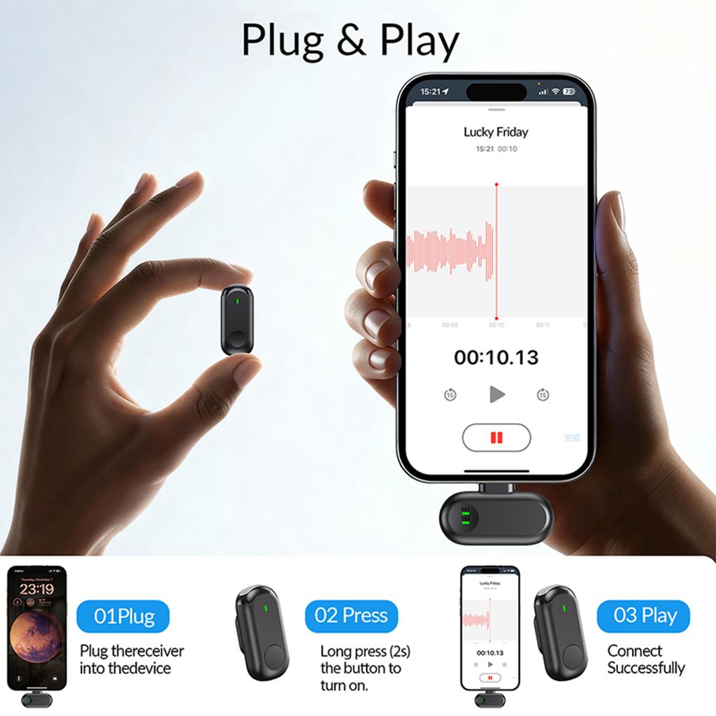 Wireless Microphones,  Magnetic Microphone With Noise Cancellation  Microphone 2 Pack LED Display Mic For Interview, Video And Podcasting