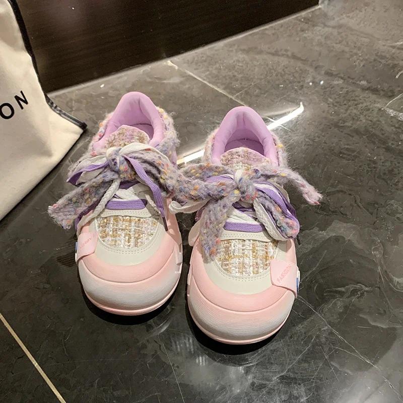 

Весенние милые декоративные туфли на толстой подошве с круглым носком и дышащей сеткой, удобные универсальные повседневные спортивные туфли 35