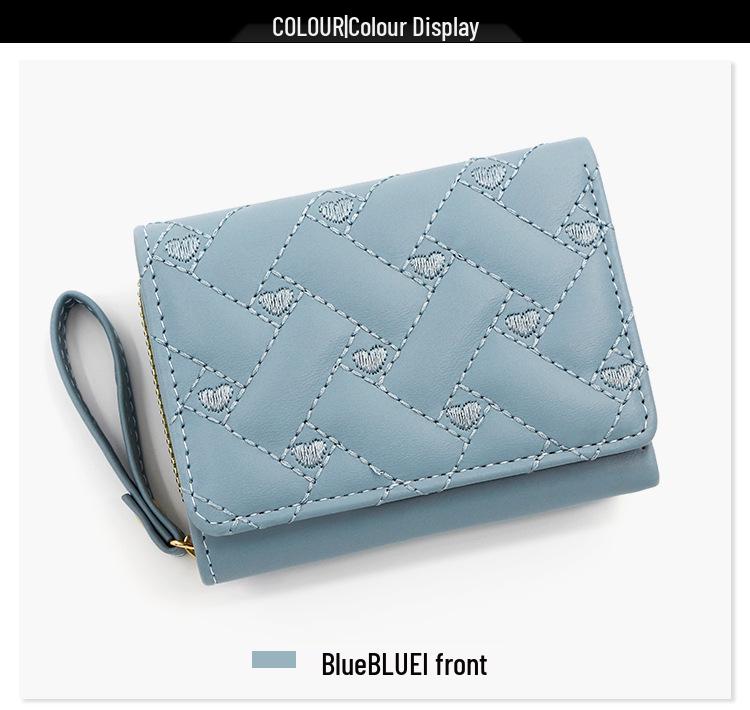 Women's Tri-Fold Embroidered Heart Wallet with Multi-Card Slots and Leather Coin Purse