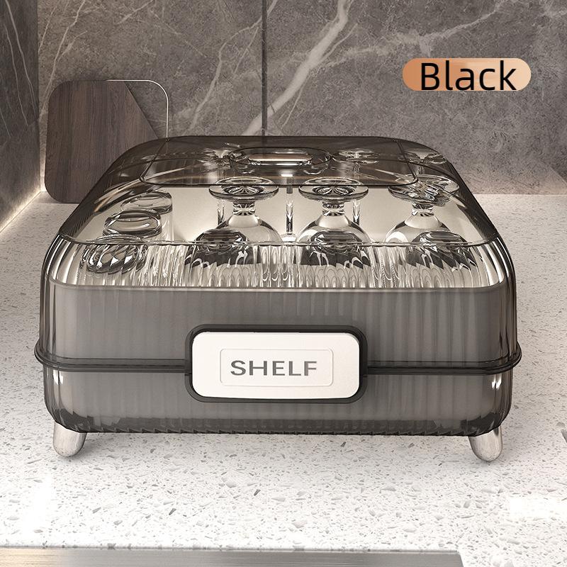 Кухонная сливная стойка, ящик для хранения посуды большой емкости, пыленепроницаемый с крышкой, место для хранения и организации посуды на столешнице чёрный