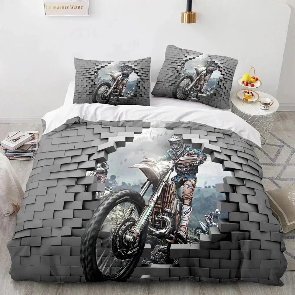 3D Print Motorcycle Bedding Set Boys Girls Twin Queen Size Duvet Cover Pillowcase Bed Boys Adult Fashion Home Textileextile