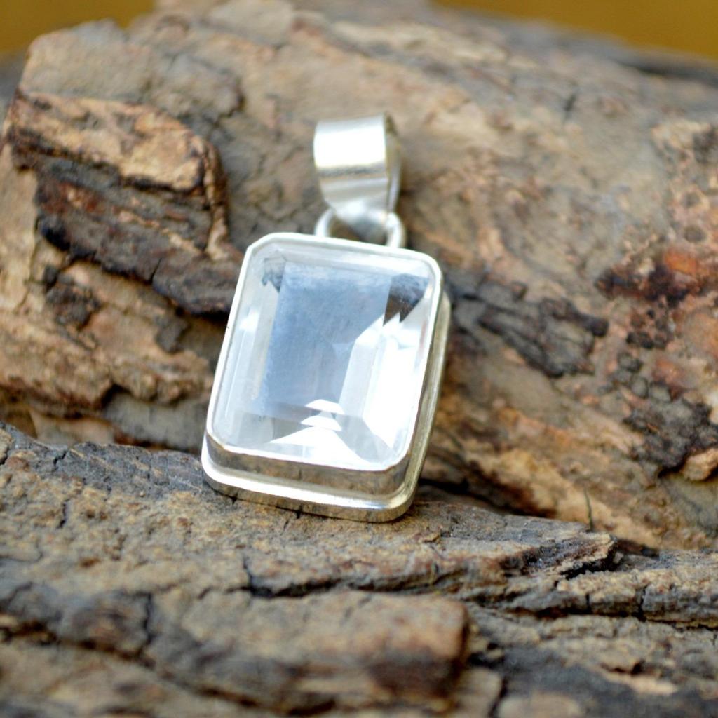 Cushion White Topaz Gemstone 925 Sterling Silver Artisan Handmade Pendant