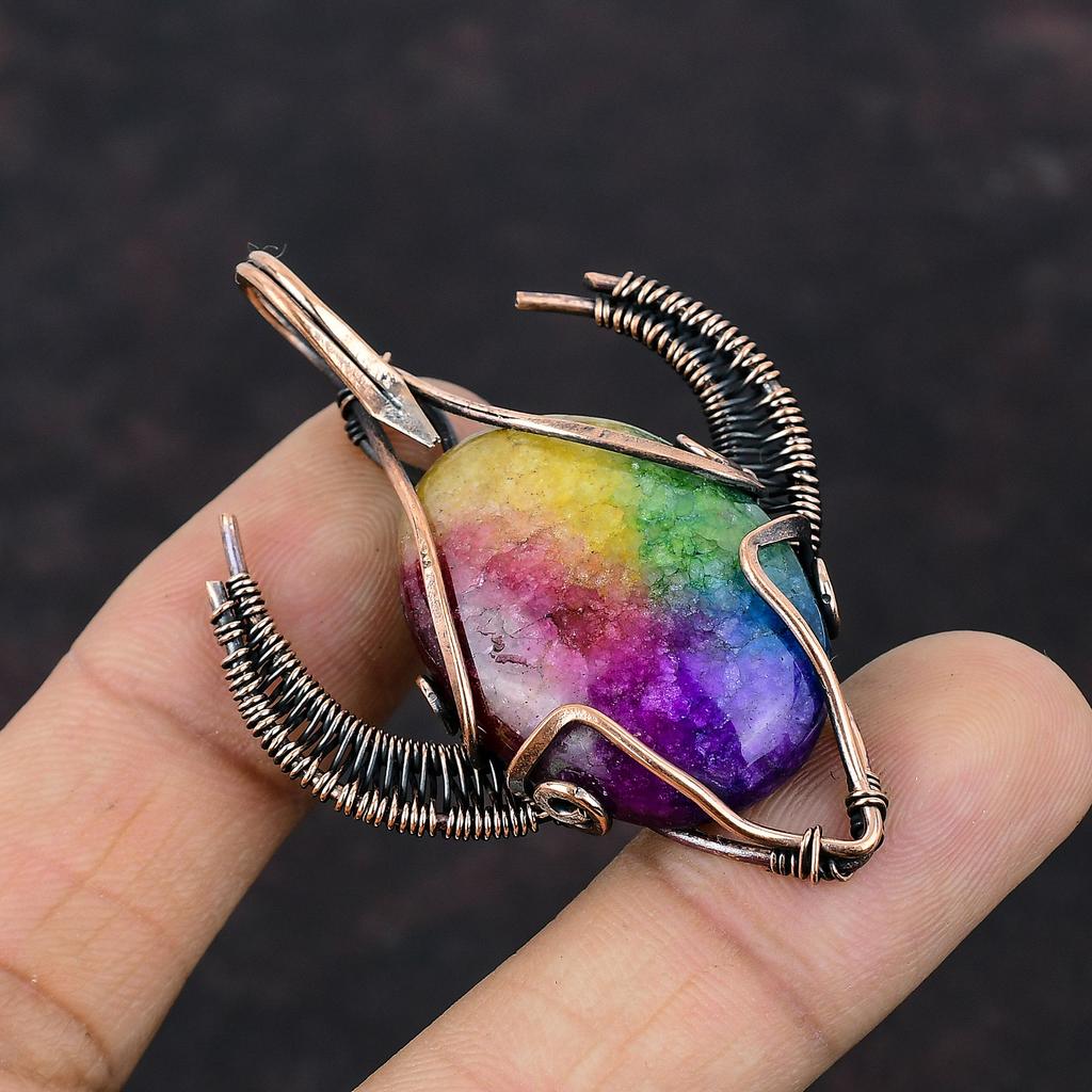 Regenbogen Solarquarz Druzy Anhänger Kupferdraht umwickelter Anhänger Stierkopf Form Anhänger Edelstein Kupferschmuck Handgefertigter Anhänger Geschenk für Mama