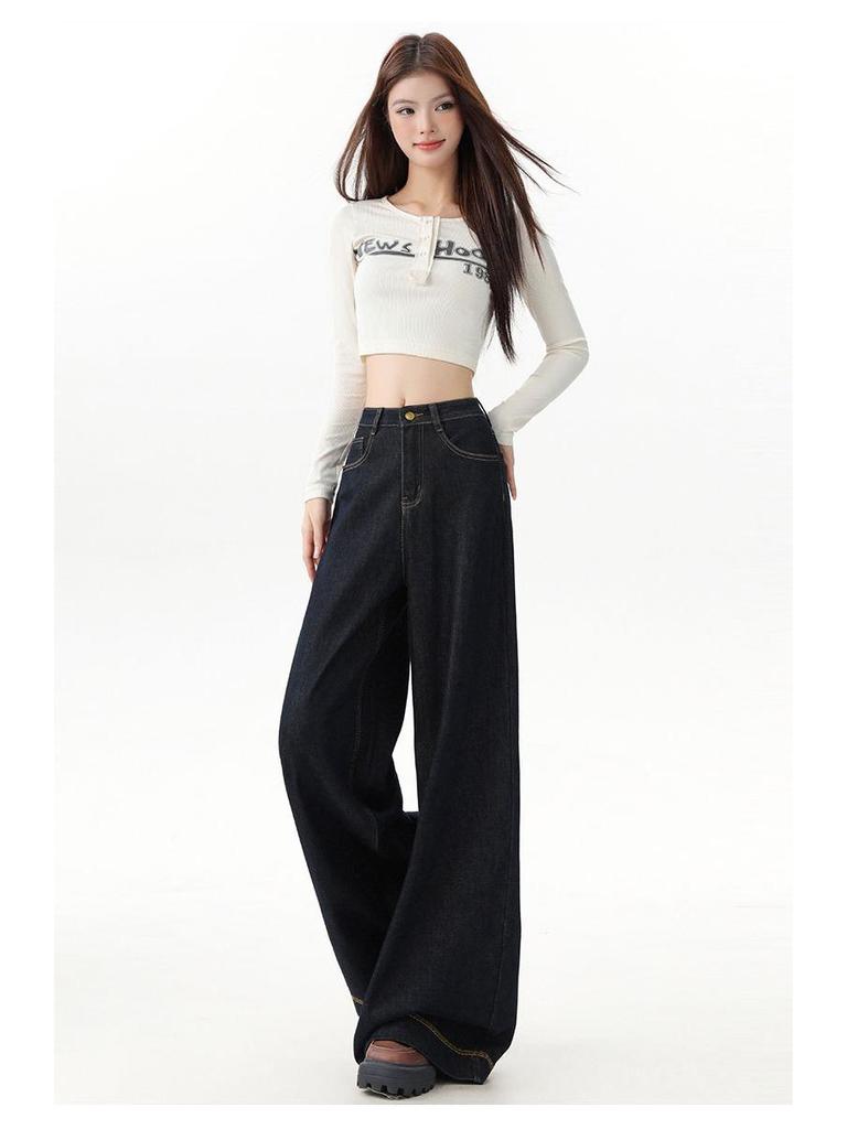 Women's Black and Gold High-Waisted Wide-Leg Denim Pants - 2025 Early Autumn Design