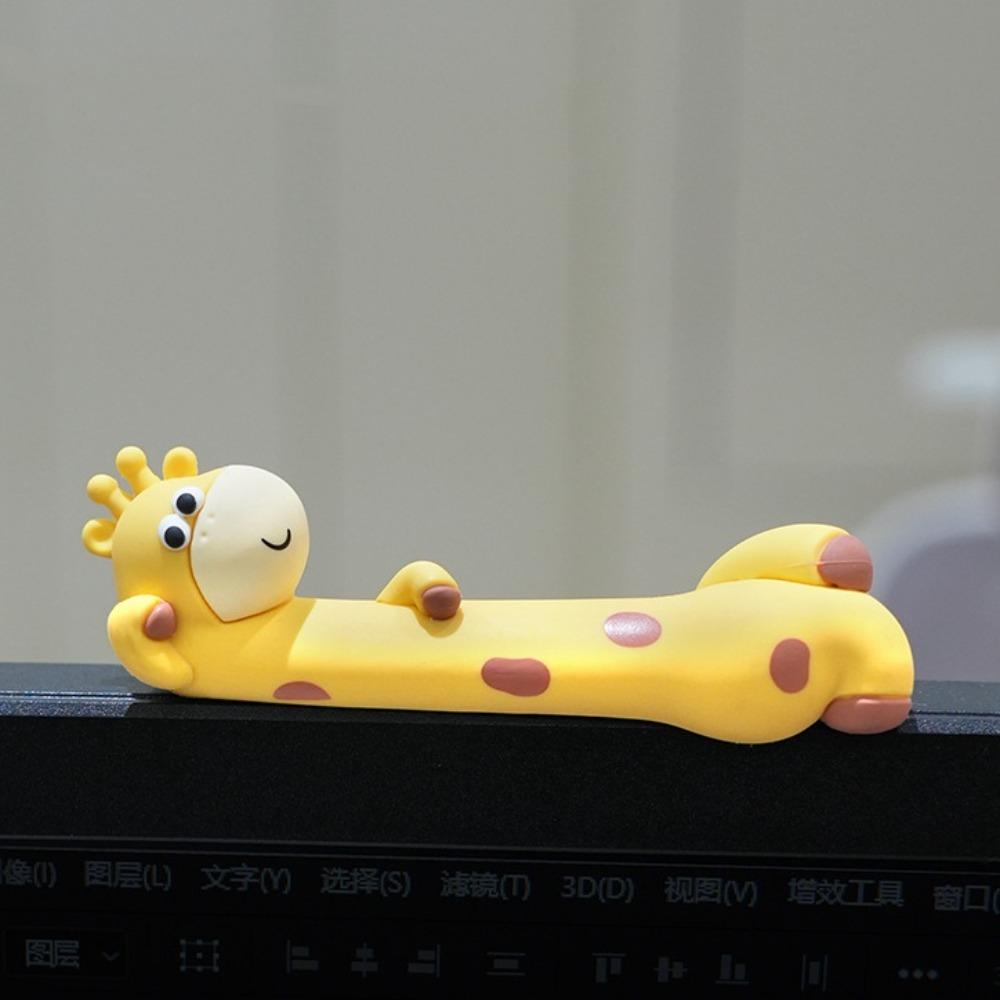 Lying Animal Computer Monitor Decor Mini Dolls 3D Desk Toy Giraffe Screen Figurine Kawaii Navigator Screen