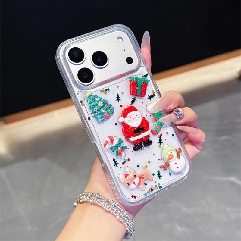 

3D Epoxy Christmas Father Santa Claus Clear Phone Case For iPhone 17 Air 16 15 14 13 Pro Max Plus Shockproof Cover Bumper Back Phone Cover iPhone 17 Pro Max