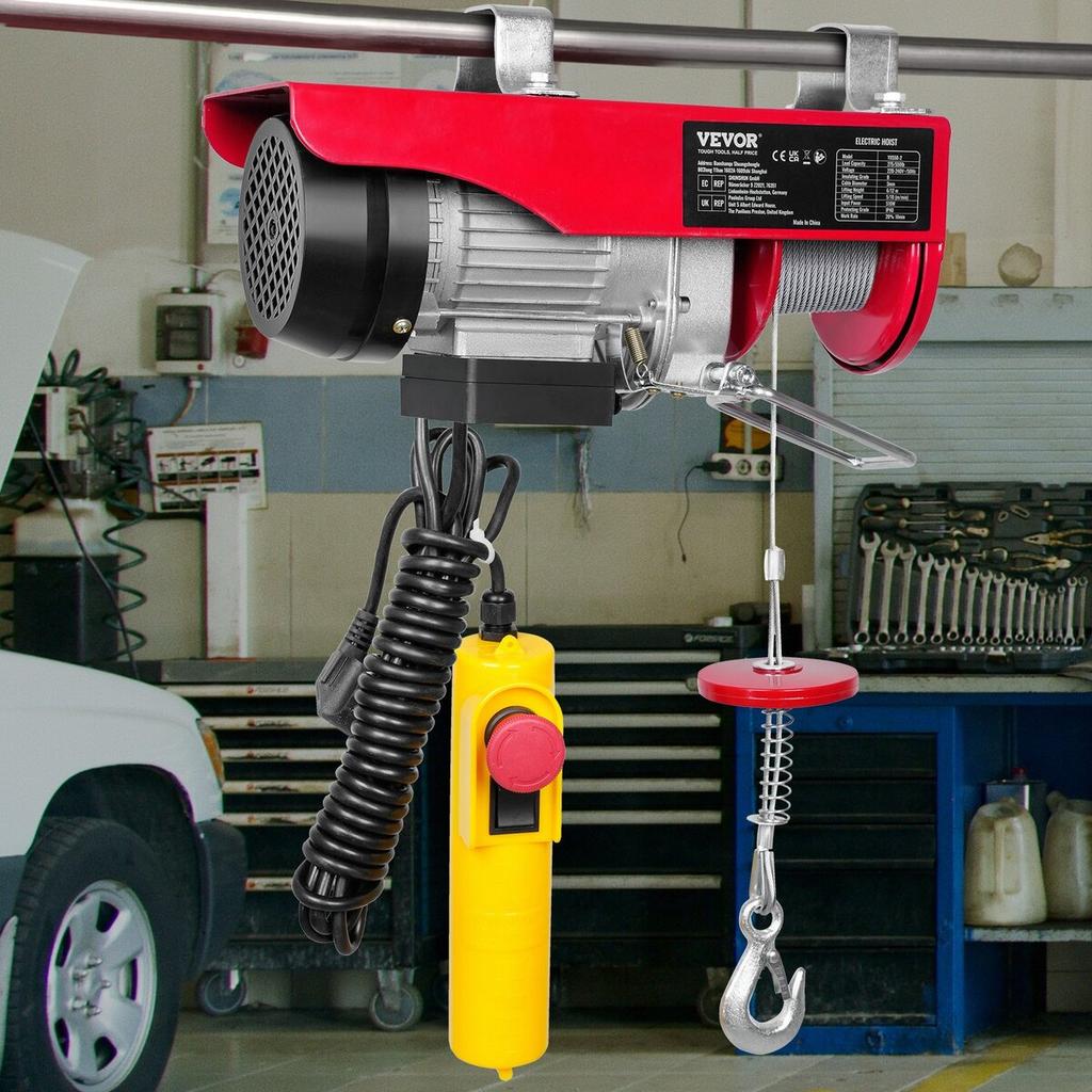Electric Hoist, 550 lbs Lifting Capacity, 510W 220V Electric Steel Wire Winch with 14ft Wired Remote Control, 40ft Single Cable Lifting Height & Pure