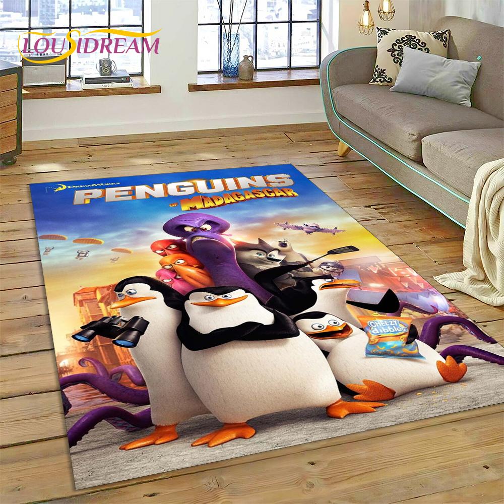 Cute Penguins of Madagascar Cartoon Carpet Rug for Living Room Bedroom Home Sofa Decoration,Kid Area Rug Non-slip Floor Mat Gift