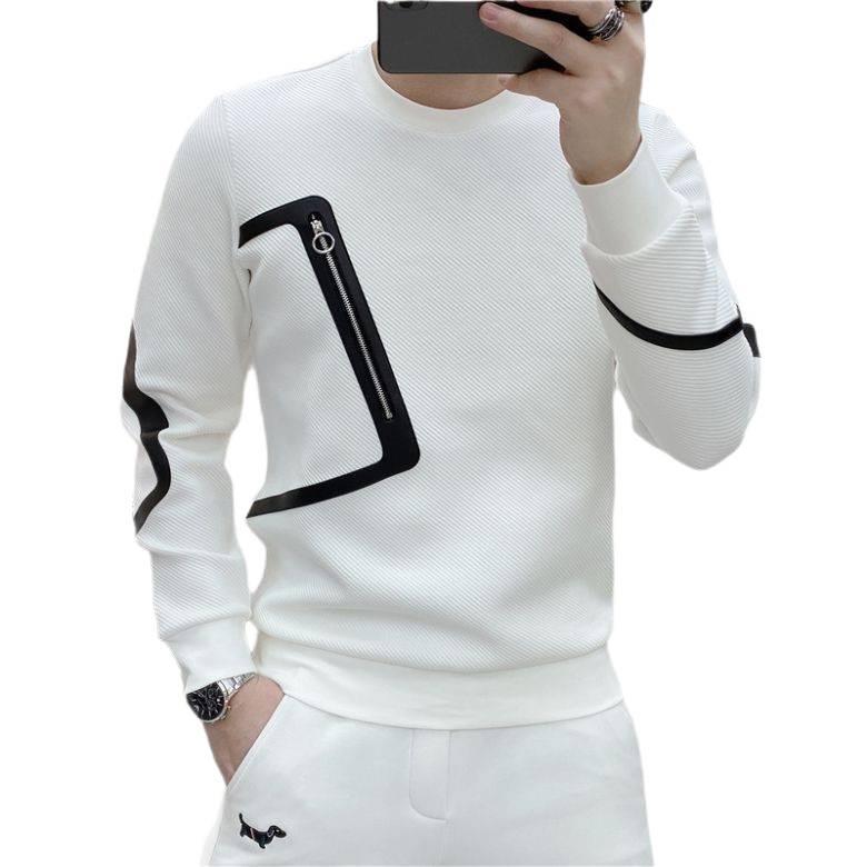 Men's 2025 Korean Style Trendy White Jacquard Zipper Hoodie, Long Sleeve