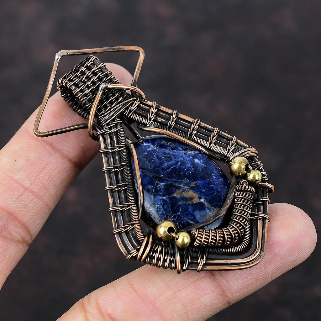 Sodalite Pendant Copper Wire Wrapped Pendant Gemstone Pendant Unique Copper Design Jewelry Gift For Her Handmade Pendant Wire Wrap Jewelry