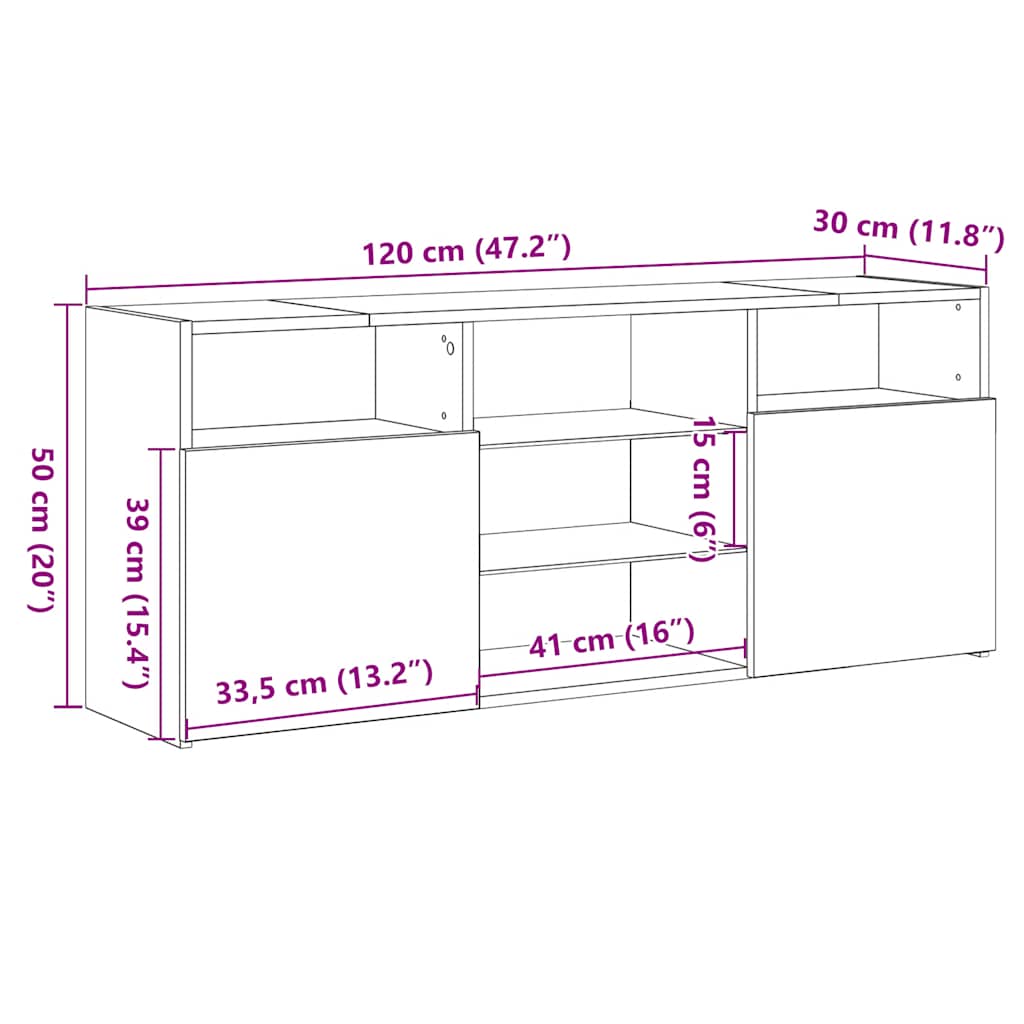 TV Cabinet with RGB LED Lights Artisan Oak Finish 120 x 30 x 50 cm