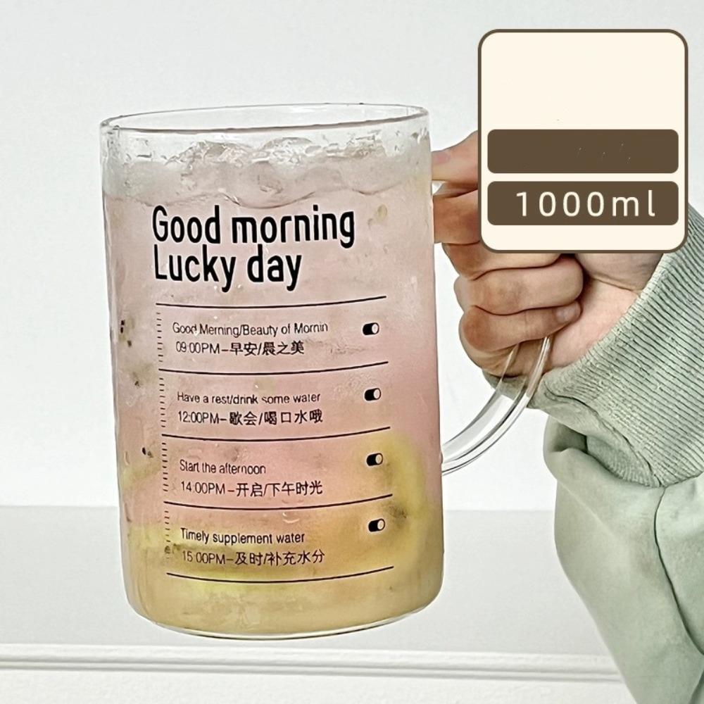 With Lid Scale Water Cup 1000ml Large Capacity Breakfast Cup Gift Straw Glass Cup Home Office