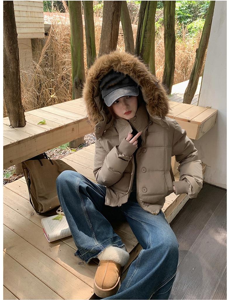Women’s Short Hooded Windproof Thicken Warm Winter Jacket With Fur Collar