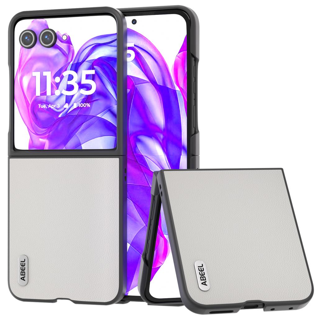 For Motorola Razr 50 Ultra 5G Case Genuine Cow Leather PC Phone Cover Black Edge