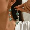 Bohemian Style Alloy Starfish Drop Earrings Conch Shell Long Tassel Earrings Geometric Shape Elegant Enamel Earrings Vacation