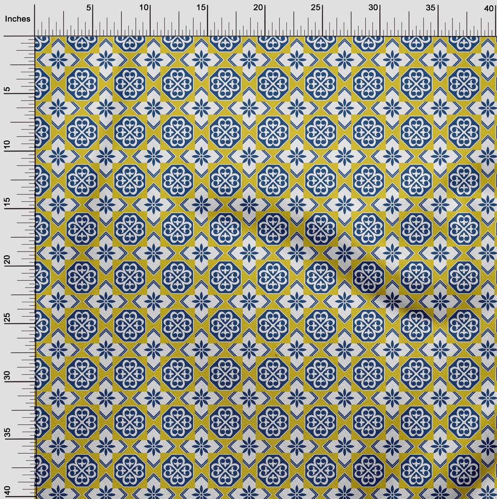 oneOone Cotton Flex Arctic Blue Fabric Floral & Tiles Moroccan Sewing Craft Projects Fabric Prints By Meter 40 Inch