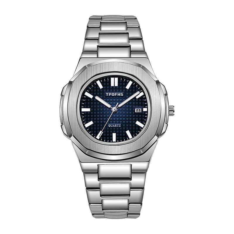 Tpofhs Light Night Waterproof Steel Strap Watch Elegant Quartz Mens Watch