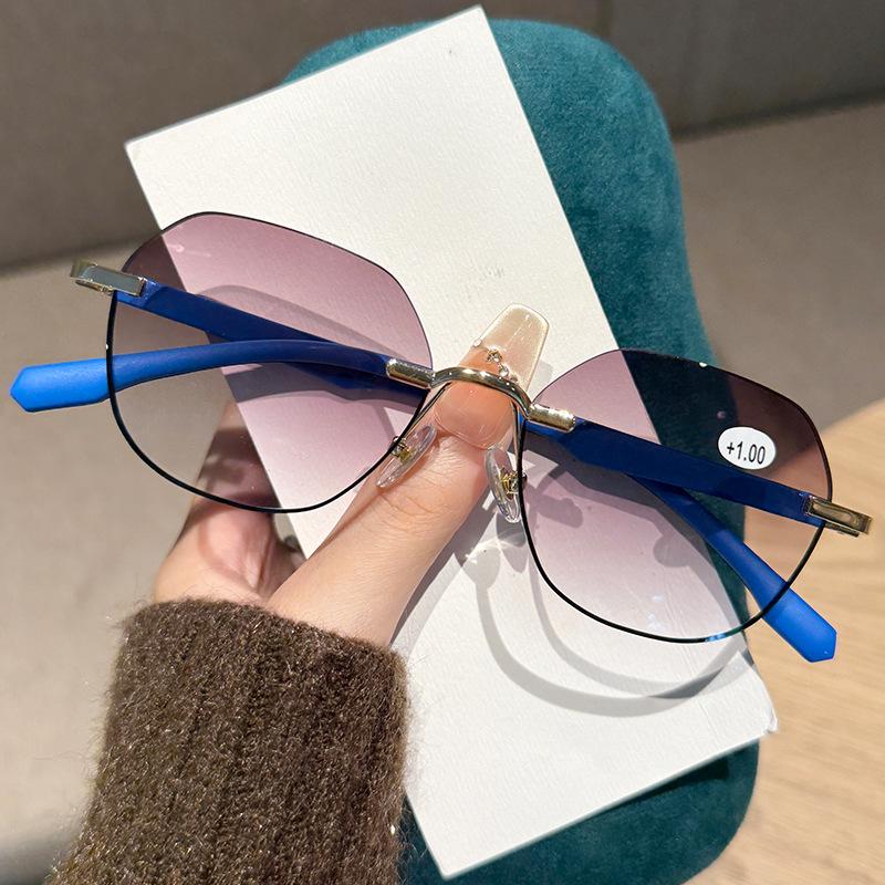 Metal Rimless Presbyopia Glasses Men's and Women's Fashionable Round Frame Outdoor Sports Sun Protection Reading Glasses