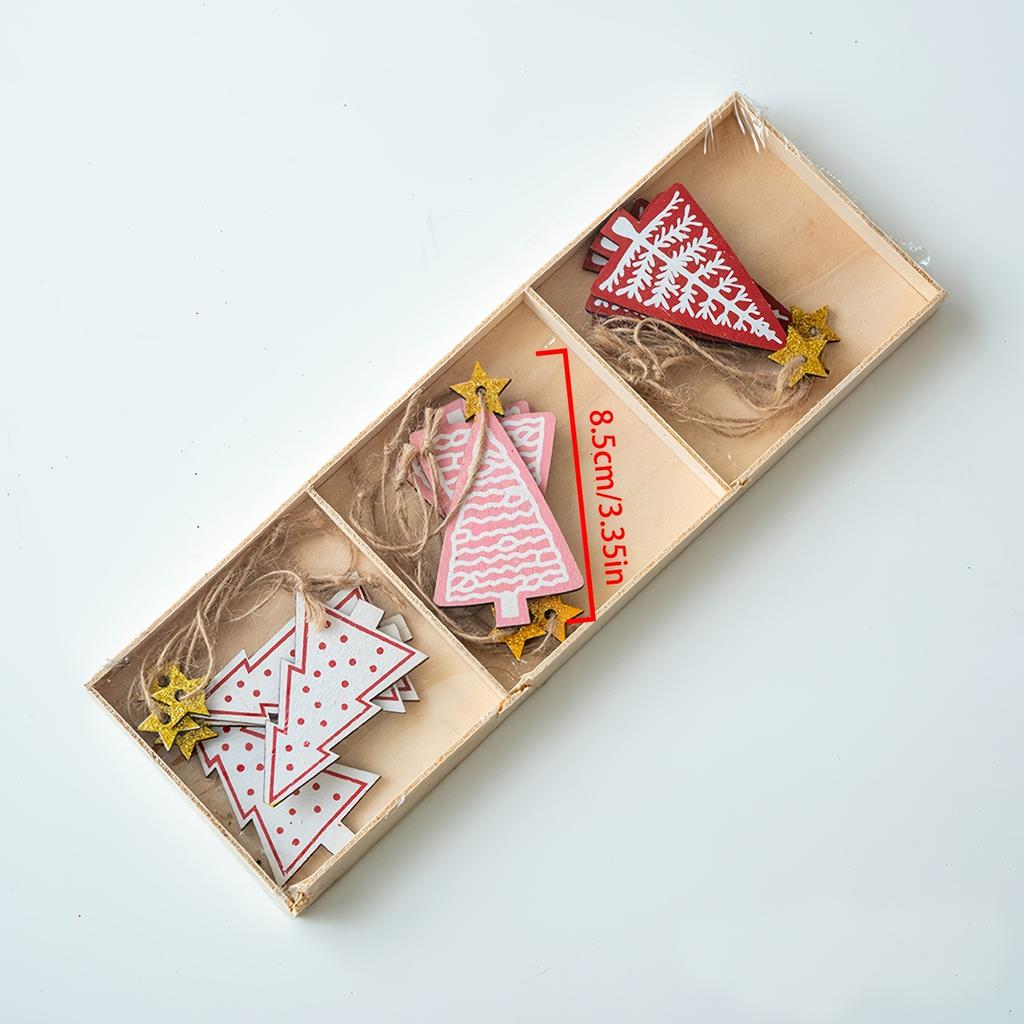 12pcs Christmas Tree Ornaments Set,Contemporary Style Wooden Hanging Decorations,Adjustable Festive Pendants,with No Feathers,for Home,Holiday Decor,