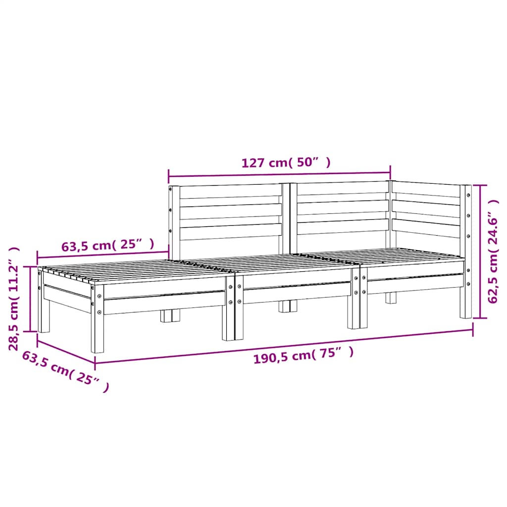 Garden Sofa 3 Seater Solid Douglas Fir Wood