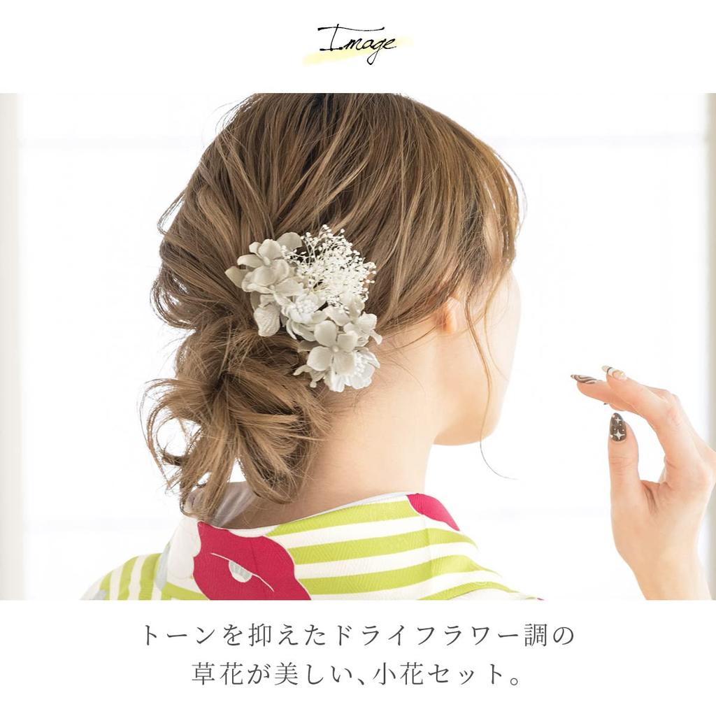 Soubien Hair Ornament Coming of Age Ceremony Dried Flower Taste Furisode Graduation Ceremony Hakama Kasumi Grass 2 Piece Set B Beige (sbn-kaz10131)