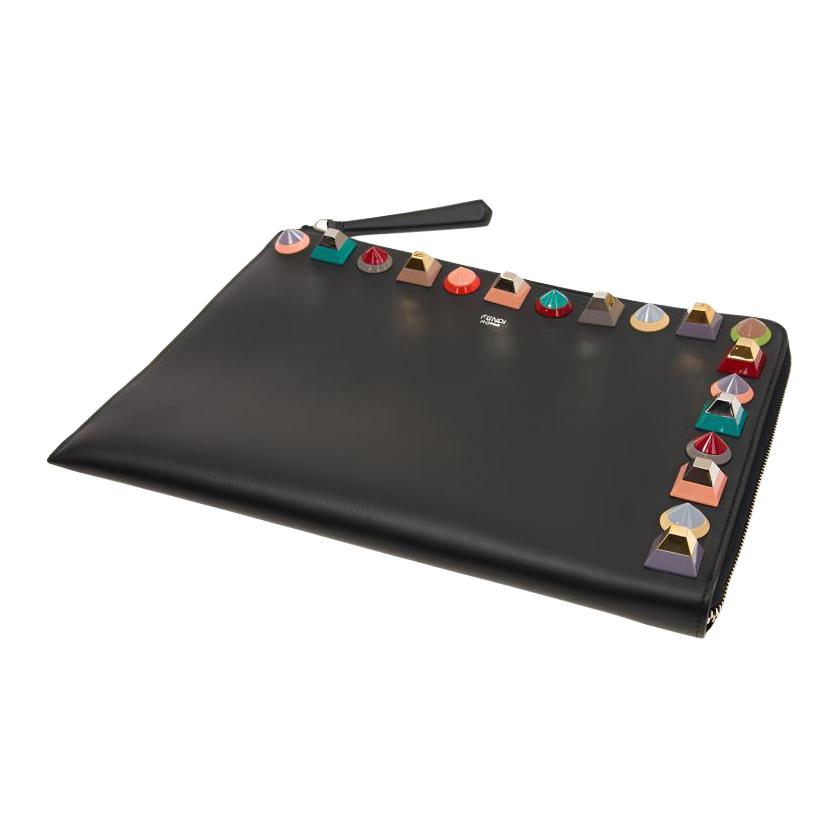 Fendi Rainbow Studded Half-Open Square Leather Clutch Women clutch Black 8M03709DFF0JBX