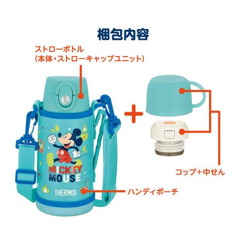 Thermos Water Bottle Vacuum Insulated 2-Way Bottle 0.6L/0.64L Mickey Mint Blue Straw Cup for Children Going to Kindergarten or School FJO-601WFDS MBL