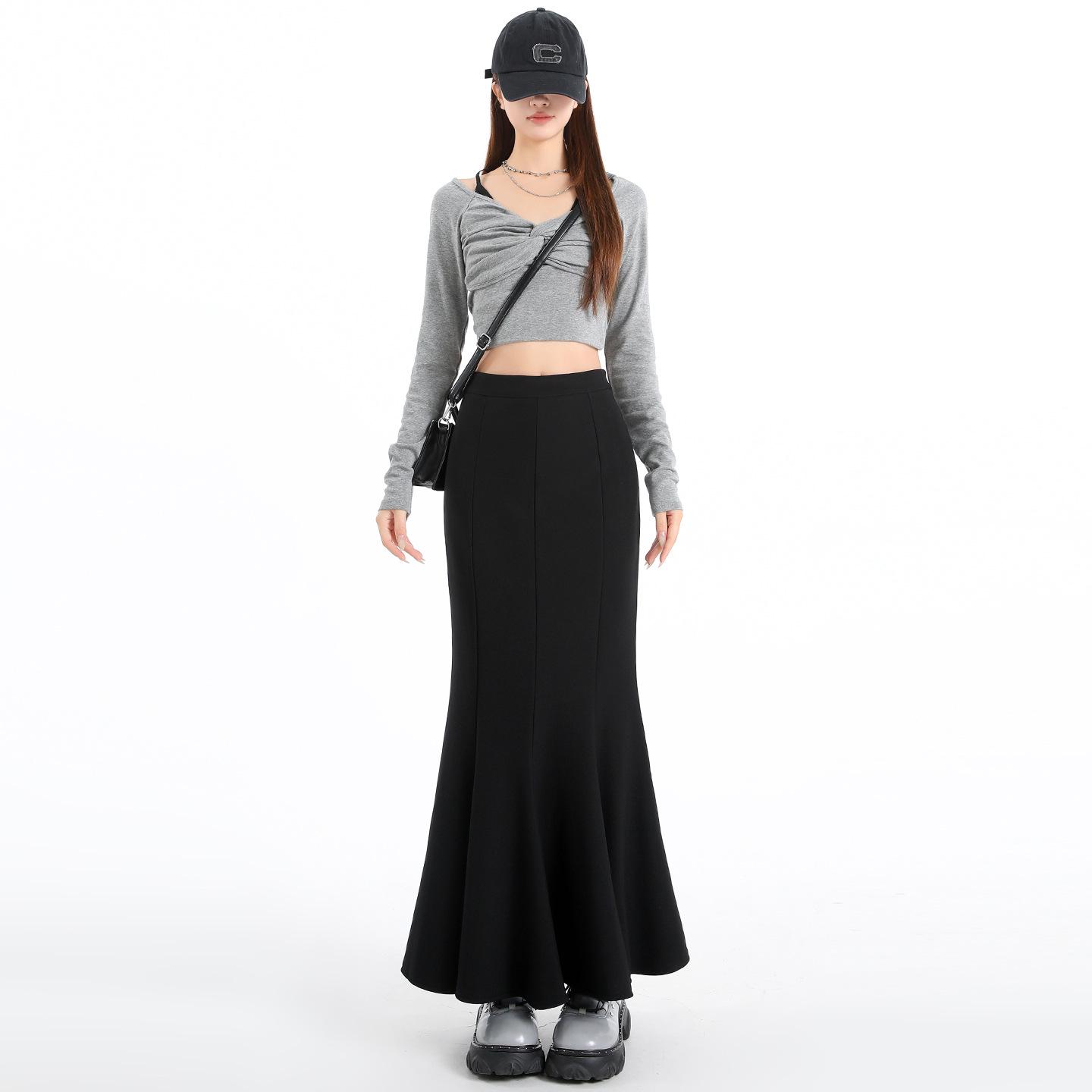 Women s Black High-Waist Fishtail A-line Skirt - 2026 Spring Collection S чёрный