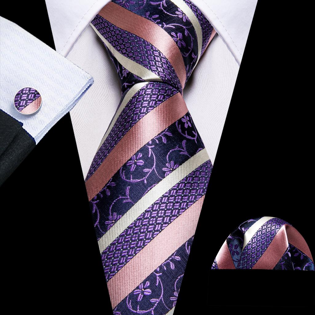 Barry.Wang Floral Ties for Men Woven Paisley Wedding Necktie Handkerchief Cufflinks Formal Casual Set