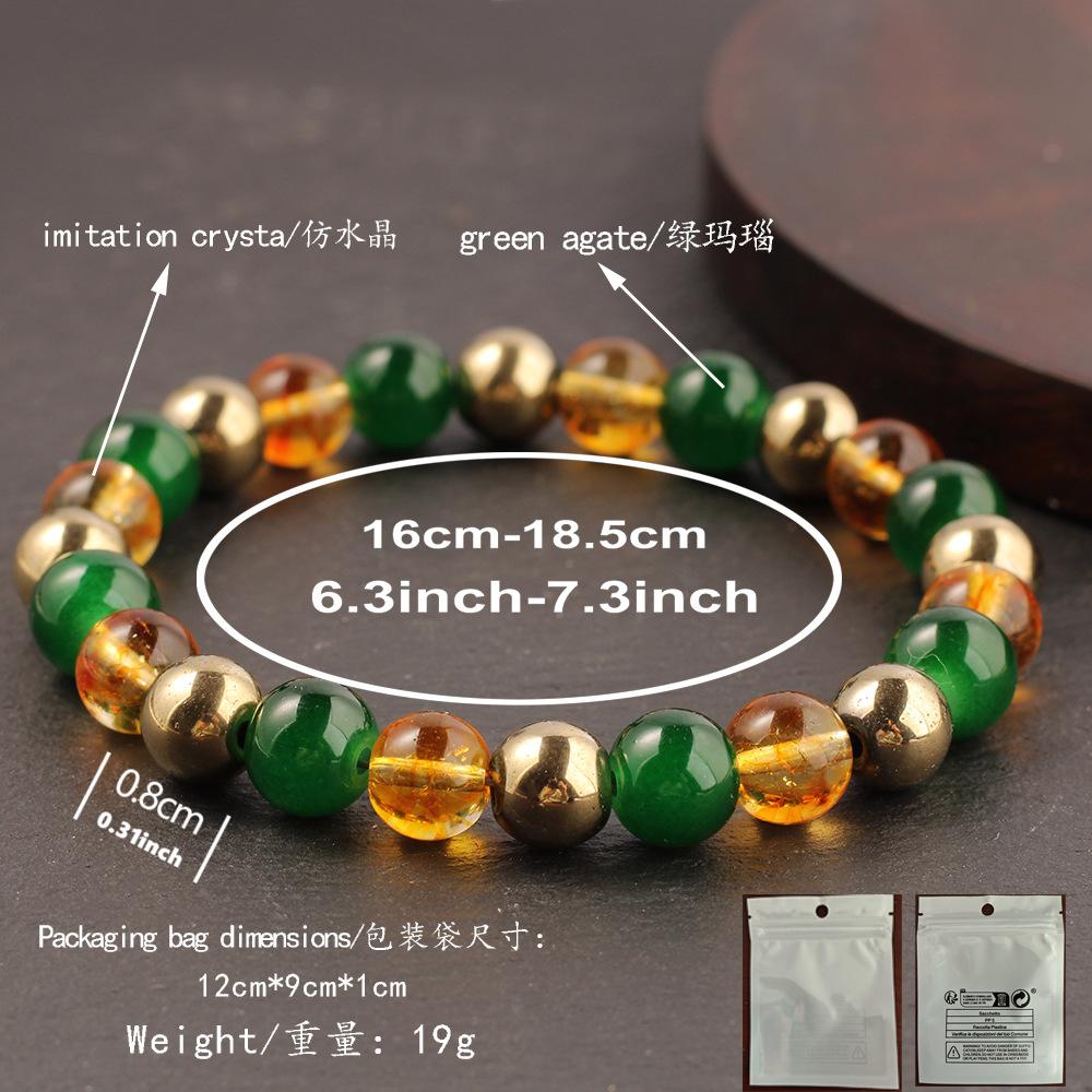 Festive Gifts Green Onyx Amber And Golden Metal Beaded Bracelet Elegant Fashion Jewelry For Men And Women Daily Wear Simple Versatile Accessory