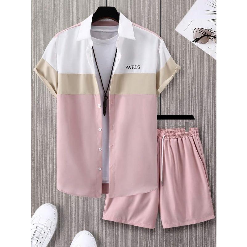 

Men s Black White Green Striped Shirt Shorts Set Beach Vacation Outfit M