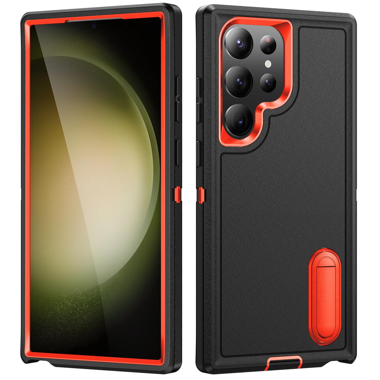 

Чехол-бампер Samsung S25ULTRA: Ударопрочный, совместимый с разными странами, с подставкой для S24/S25PLUS/A56 A13 4G/5G/A04S чёрный/оранжевый