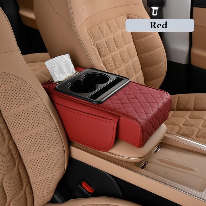 Car Armrest Box Heightening Cushion With Cup Holder Tissue Box Side Storage Pocket For Auto Interior Arm Rest Cover Height Pad