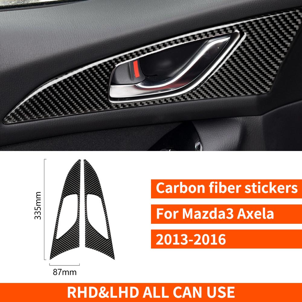 For Mazda 3 Axela 2013-2016 Real Carbon Fiber Stickers Door Switch Handle Panel Cover Car ide decorative Accessories