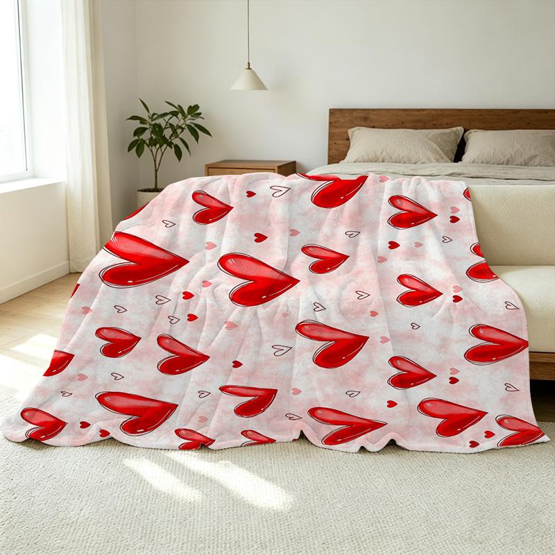 Heart Printed Flannel Fleece Blanket Soft, Warm & Skin-Friendly Cozy Throw, Ideal for Home Dorm Decor & Valentine's Day Gift