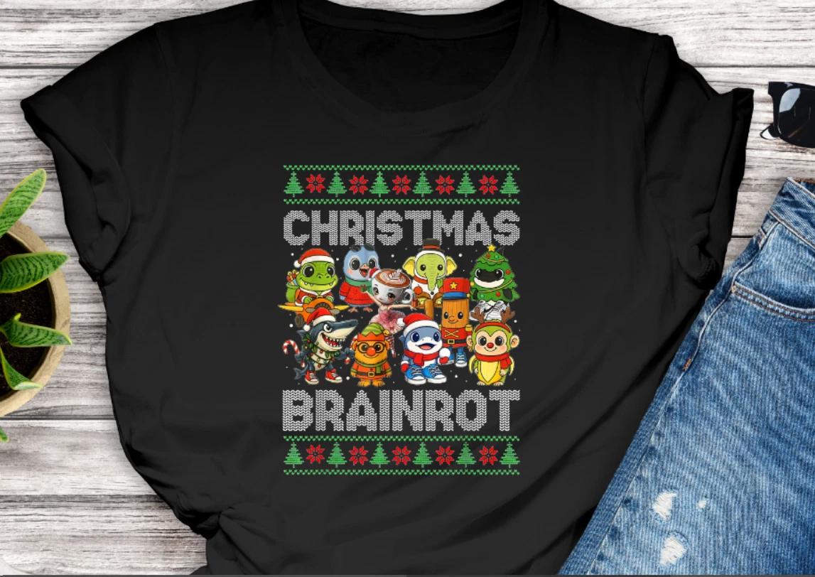 Christmas brain rot kids t shirt fashion gift unisex Brainrot Xmas unisex 130