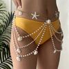 Summer Starfish Shell Layered Waist Chain for Women Gold Tone Adjustable Multi Strand Beach Body Chain Bohemian Jewelry