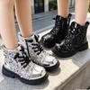 Mädchen Funkelnde High-Top Martin Stiefel Mit Seitenreißverschluss Synthetisches Leder Gummisohle Winter