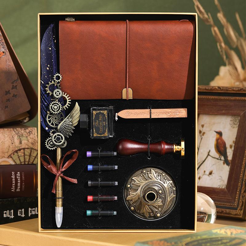 Veer Pen Uil Dip Pen Mechanische Tandwiel Inktzak Pen Geschenkdoos Verjaardagscadeau