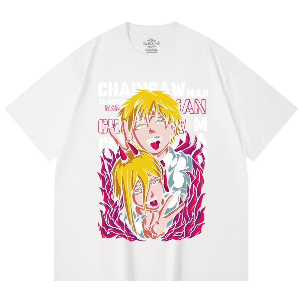 230 Gsm 100% Cotton Chainsaw Man V39 Denji Power Print Unisex Heavy Cotton T Shirt