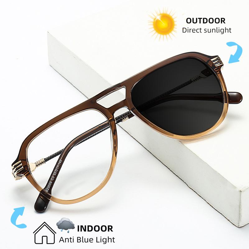Pilot Double Beam Acetate Oversized Photochromic Anti Blue Ray Presbyopic Reading Glasses Custom 0~+600
