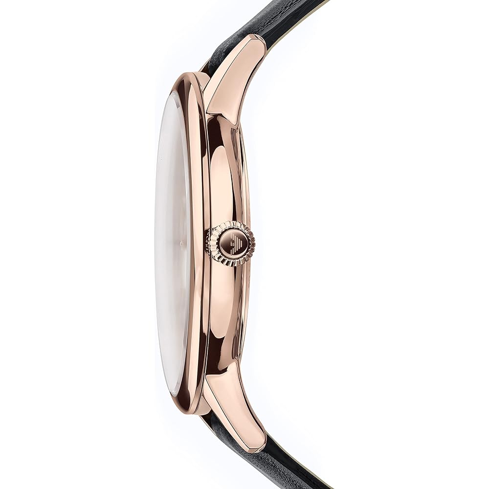 Emporio Armani Swiss Made Drei-Zeiger-Datum Schwarzes Lederarmband Uhr