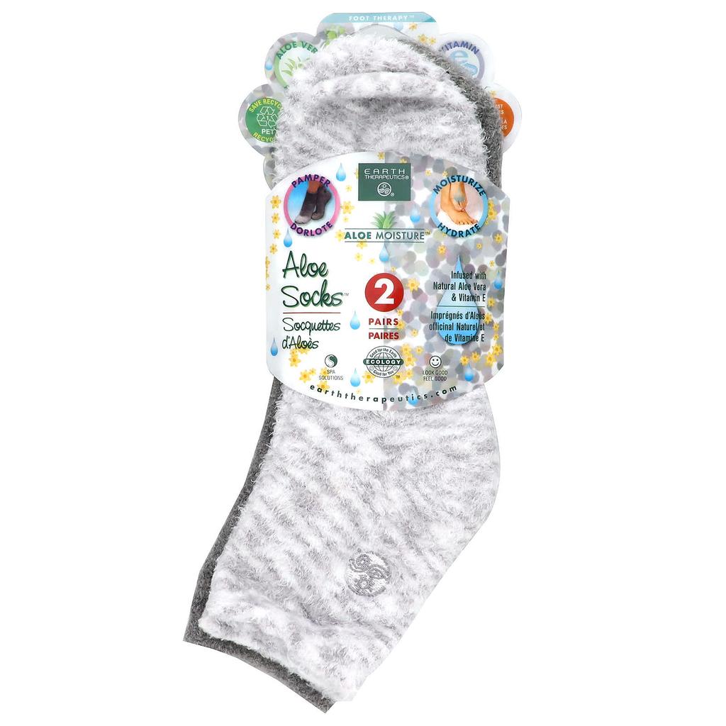 Aloe Moisture, Aloe Socks, Gray/White, 2 Pairs