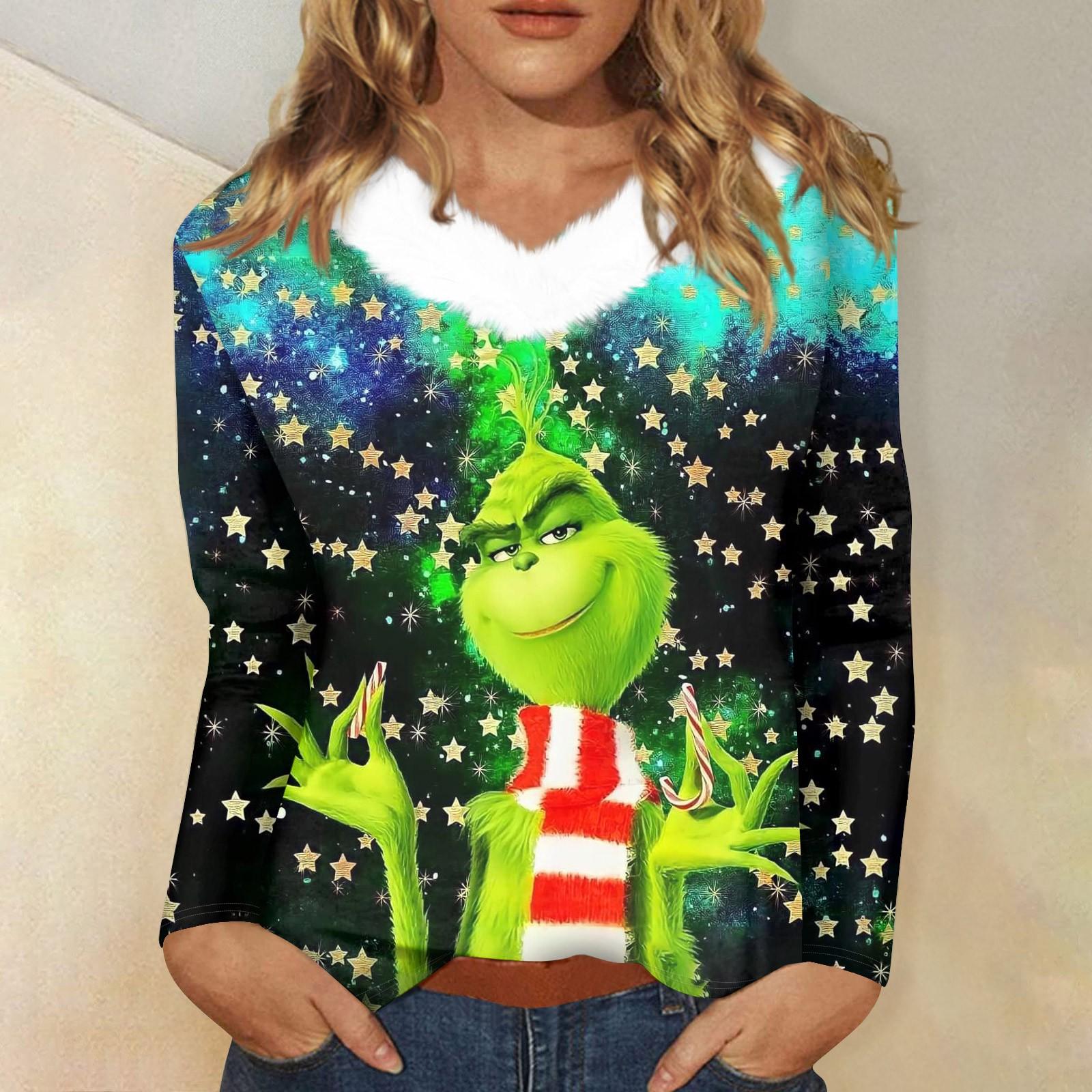 

Женский повседневный топ с длинными рукавами и принтом рождественского Санты с плюшевым воротником и V-образным вырезом XXXXXL синий