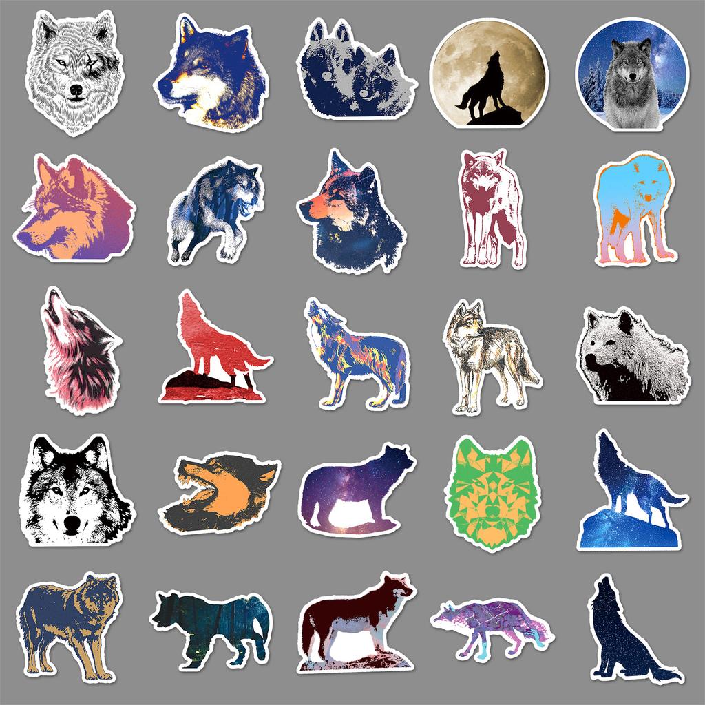 50 Photos of Wolf Doodle Personality Ferocious Animal Trend DIY Skateboard Water Cup Suitcase Stickers Waterproof