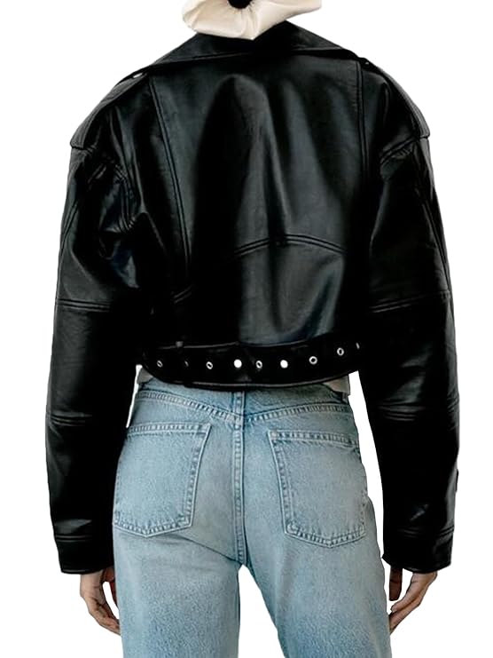 Real Lambskin Leather Handmade Stylish Motorcycle Biker BLACK Women's Jacket
