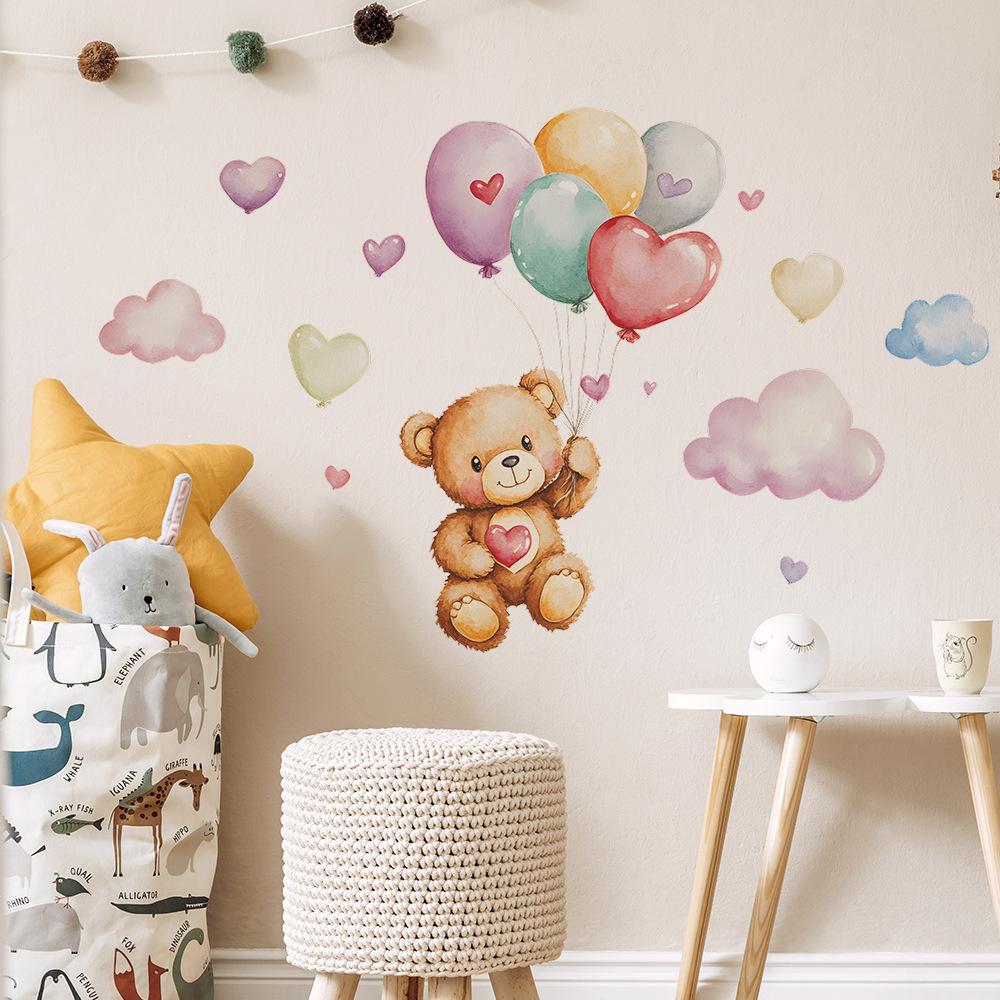 Cartoon Bear Balloon Bedroom Living Room Home Background Wall Beautification Wall Stickers
