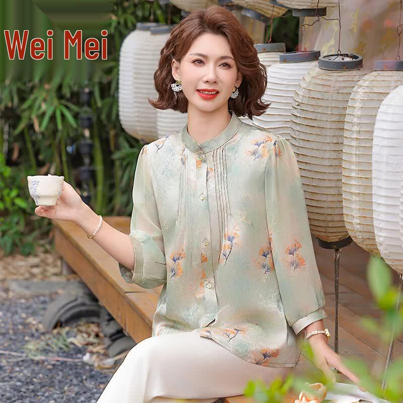 Xiaofu Women s Summer Floral Seven-Sleeve Blouse L